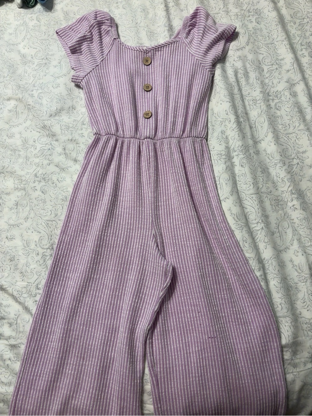 Kids Lavender Striped One-Piece Bodysuit with Button Front